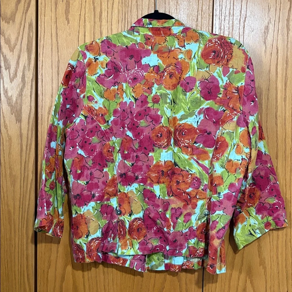 100% linen vintage 90s Y2k artsy floral cropped button up jacket‎ phoebe